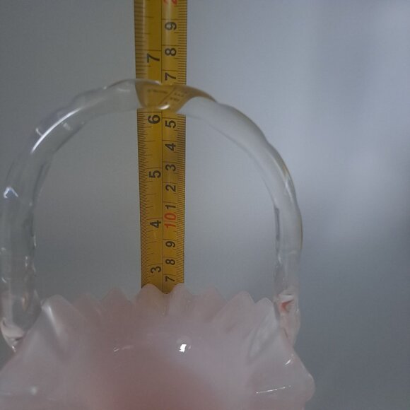 Fenton Overlay Pink Handled Glass Basket With Ruffled Edge - Picture 14 of 16